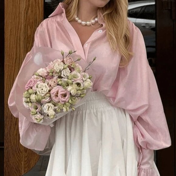 Pink Casual Women's Semi-Sheer Loose Cut Shirt - Picture 2 of 3